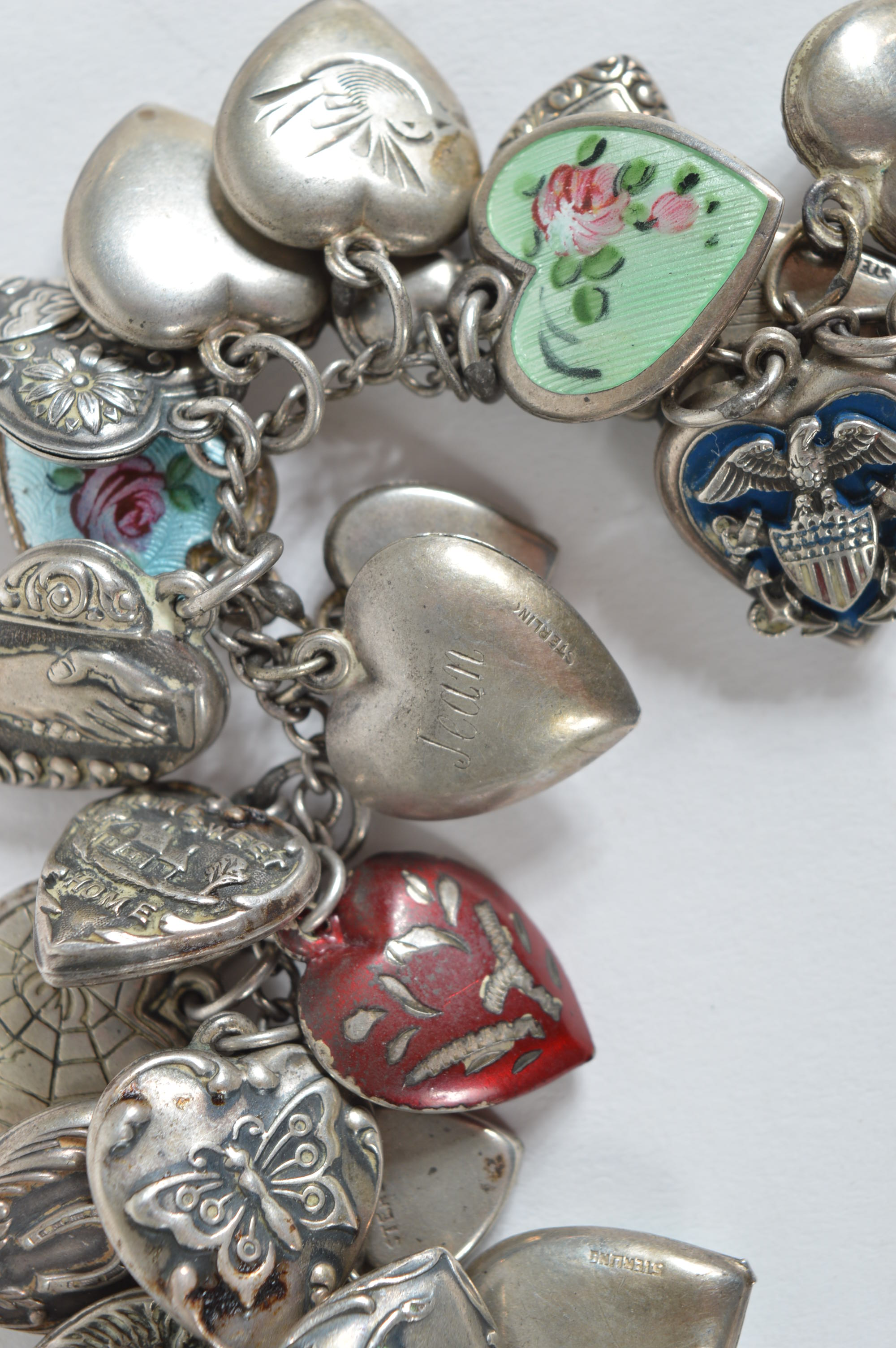 Sterling Silver Puffy Heart Charm Bracelet