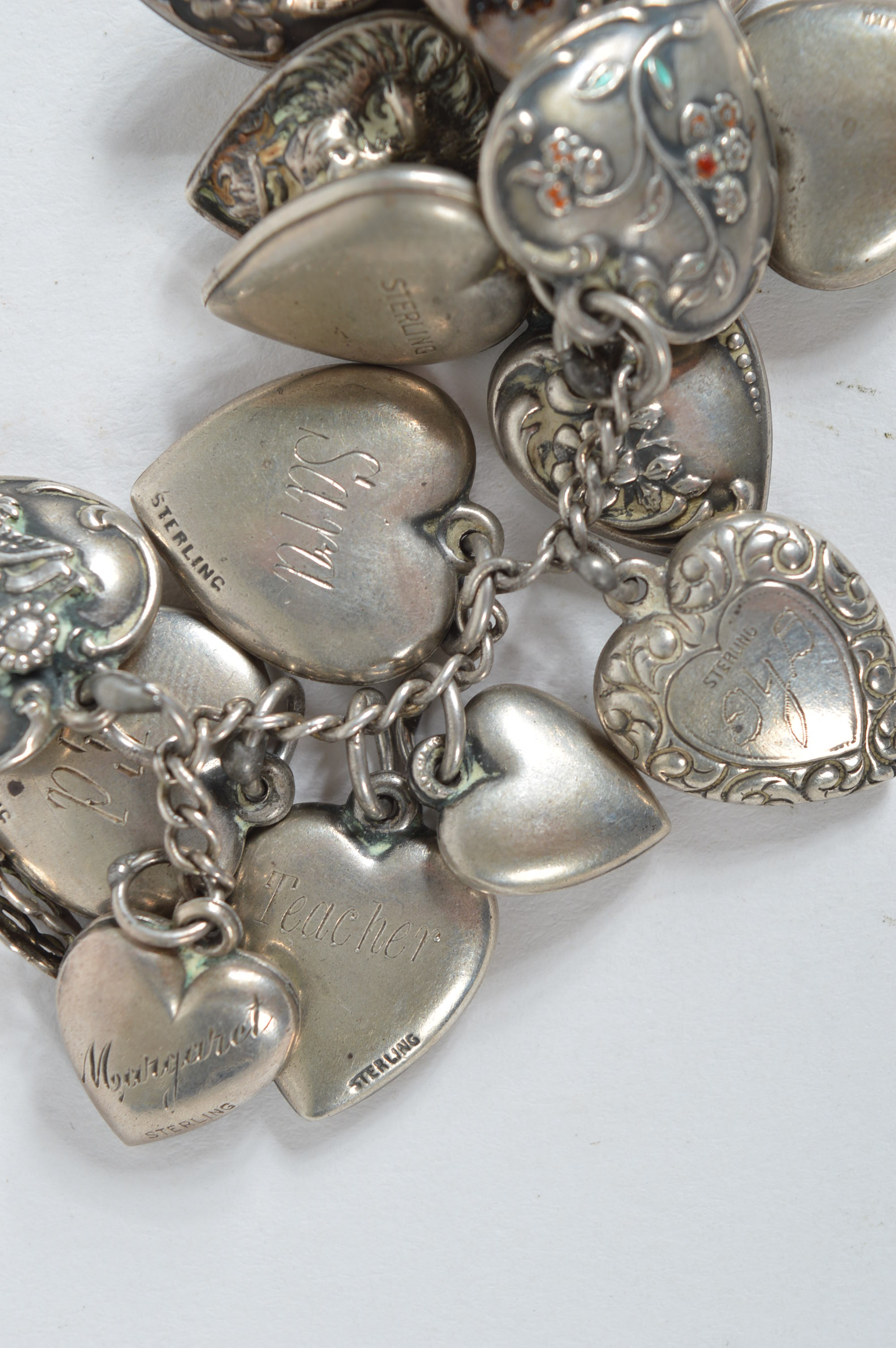 Sterling Silver Puffy Heart Charm Bracelet