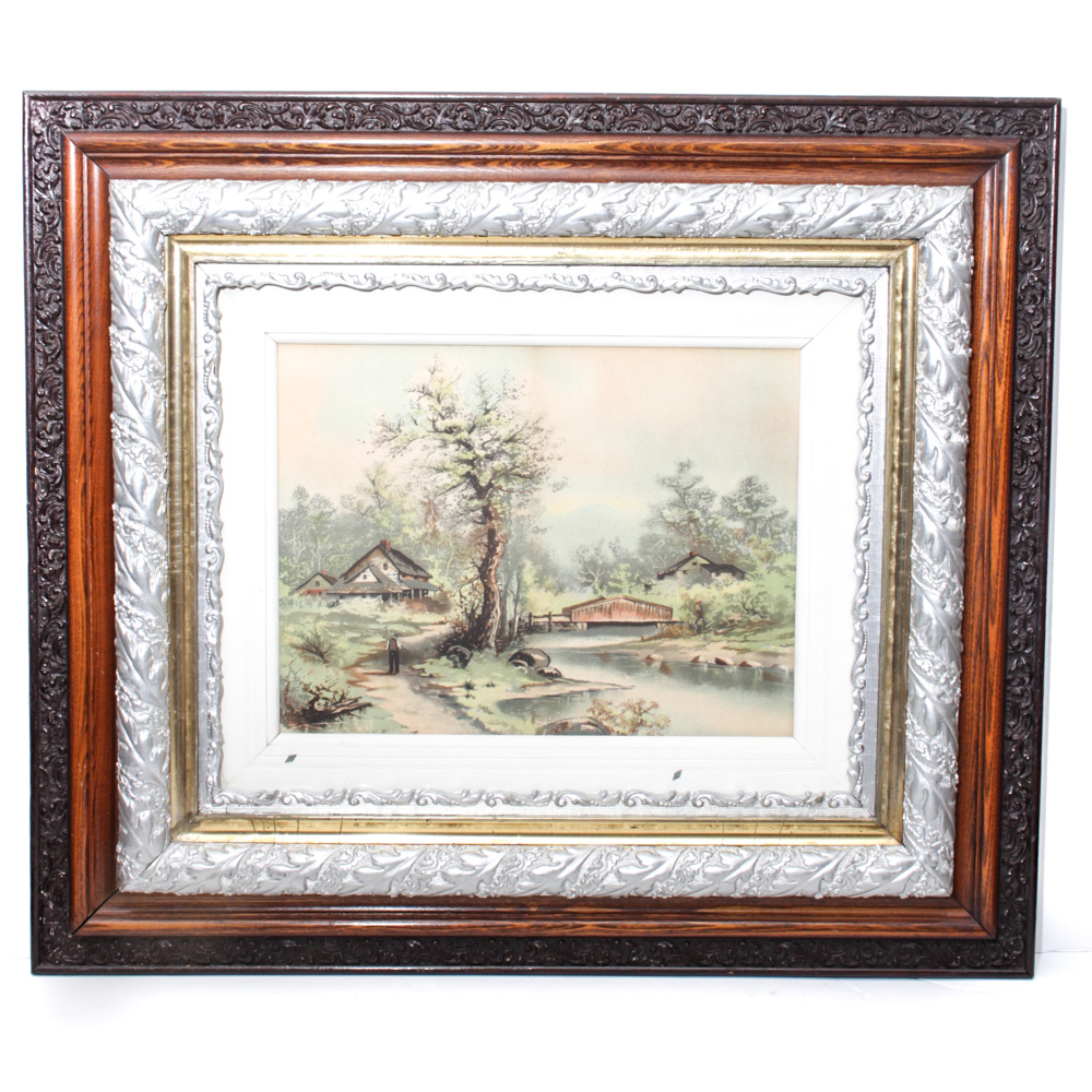 Vintage Chromolithograph Landscape