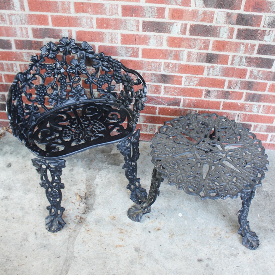Cast Iron Table and Chair Pair