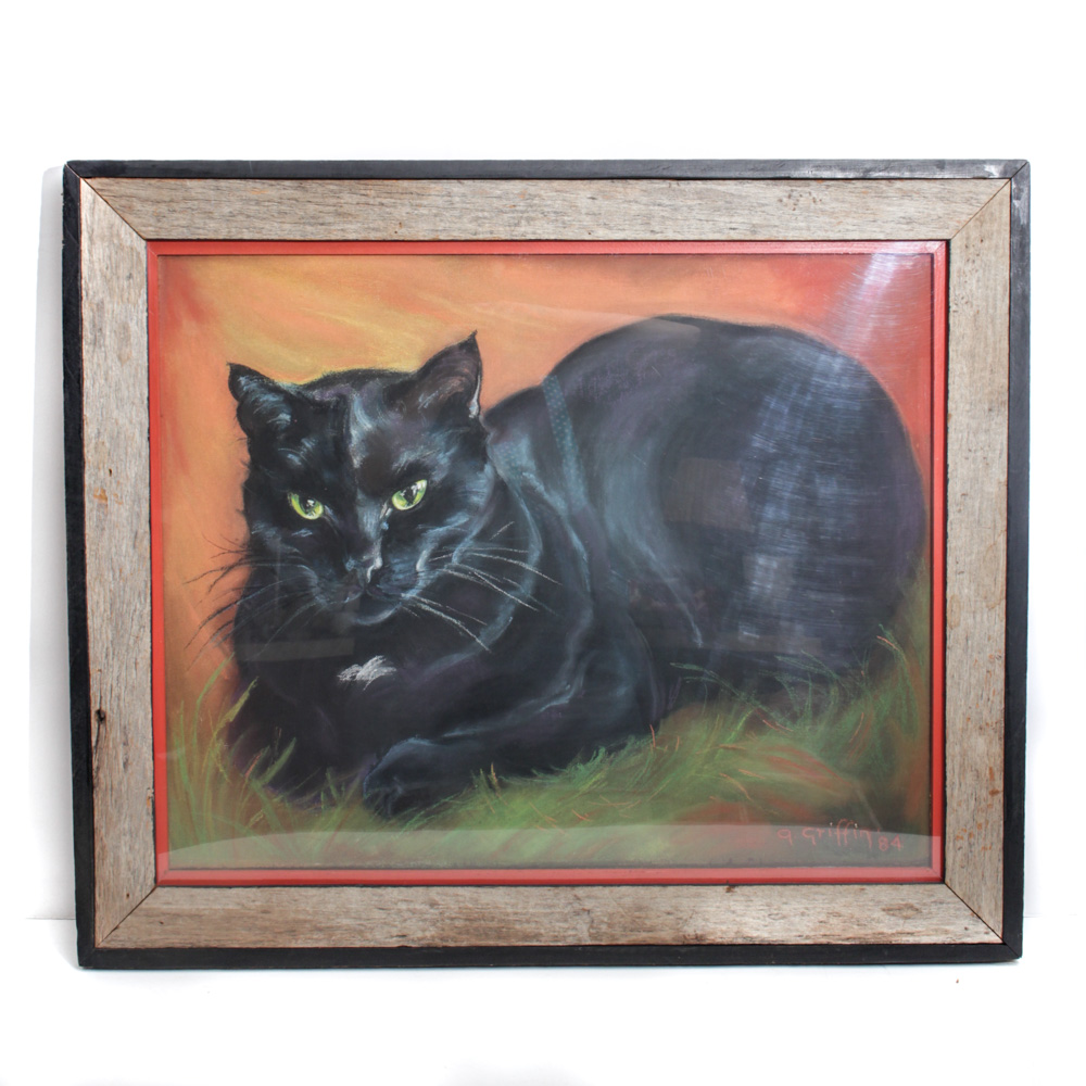 Vintage Oil Pastel Cat Drawing