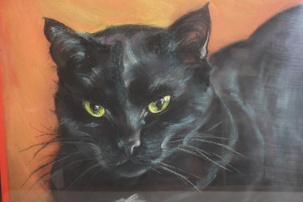 Vintage Oil Pastel Cat Drawing