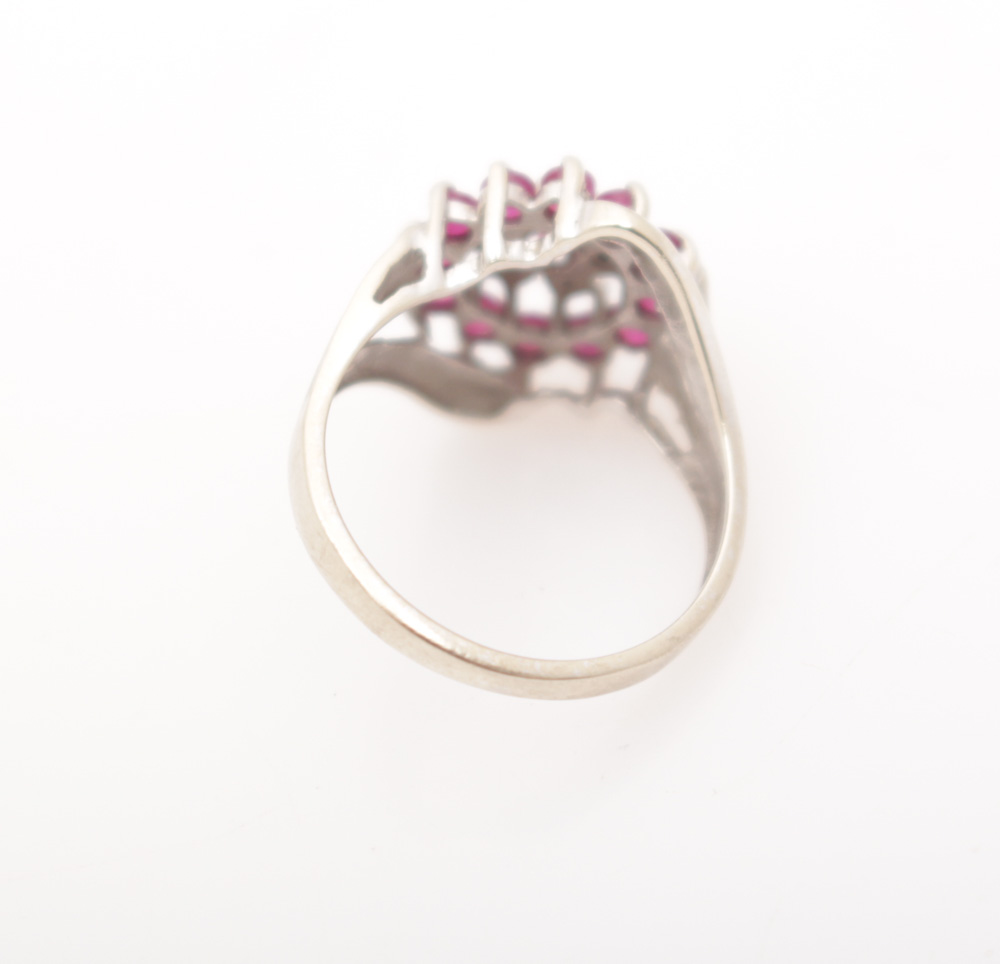 10K White Gold Diamond and Ruby Ring