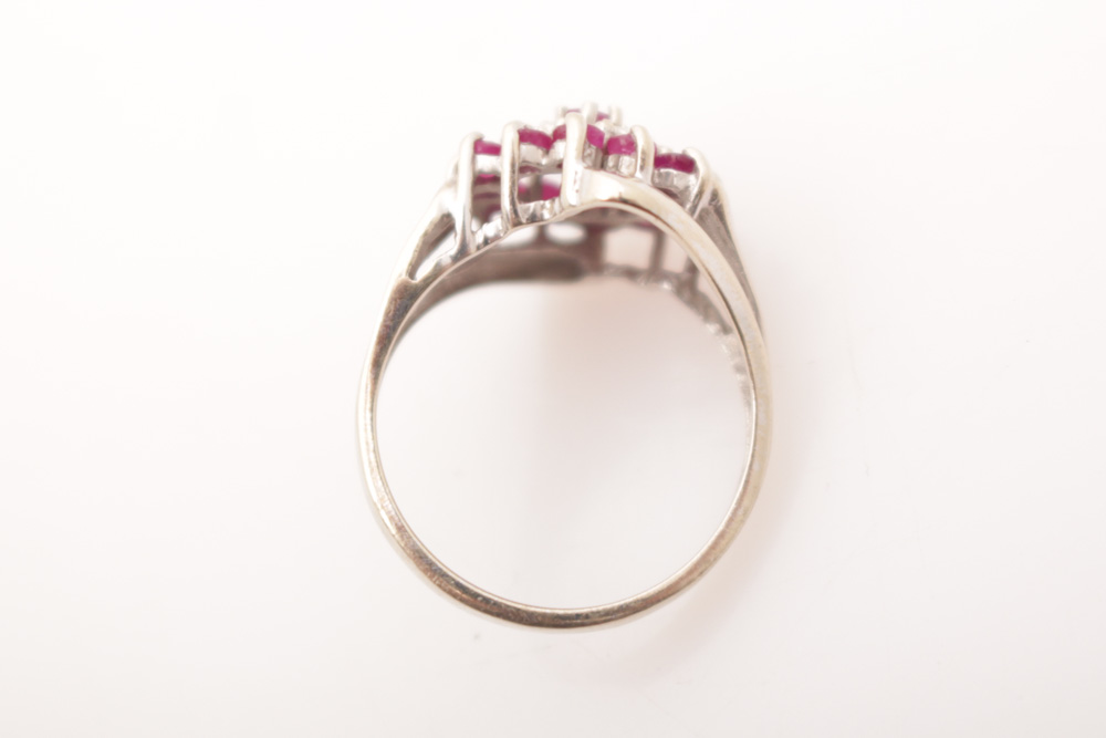 10K White Gold Diamond and Ruby Ring