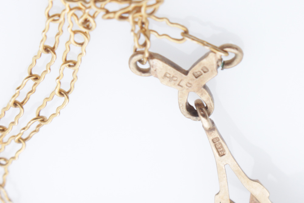 14K Yellow Gold Chain With 9K Yellow Gold and Opal Pendant