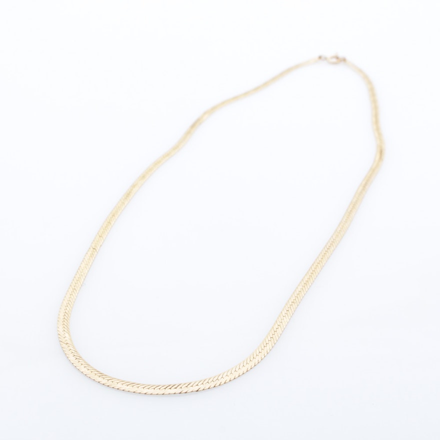 14K Yellow Gold Etched Herringbone Necklace