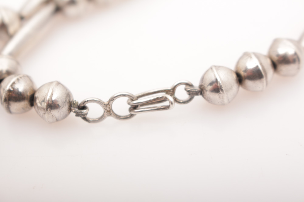 Vintage Sterling Silver and Turquoise Squash Blossom Necklace