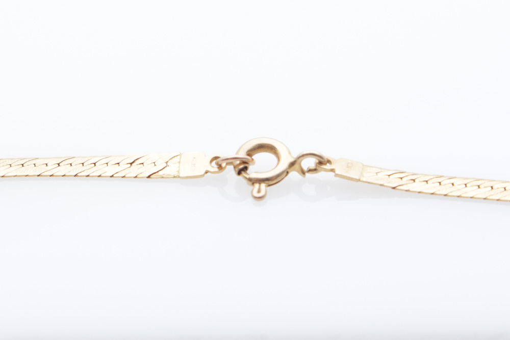 14K Yellow Gold Etched Herringbone Necklace