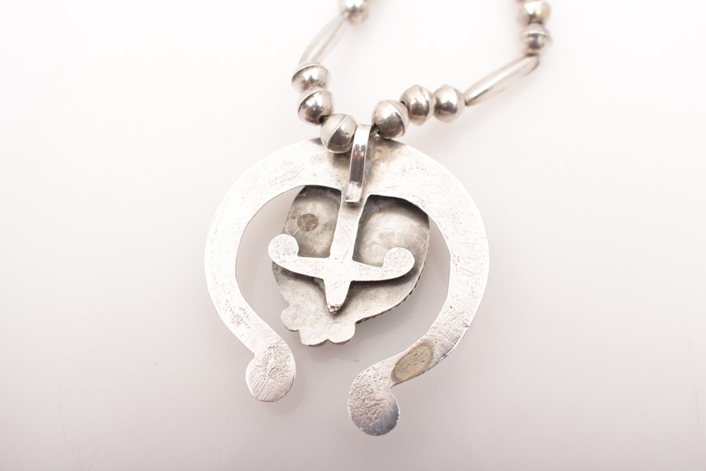 Vintage Sterling Silver and Turquoise Squash Blossom Necklace