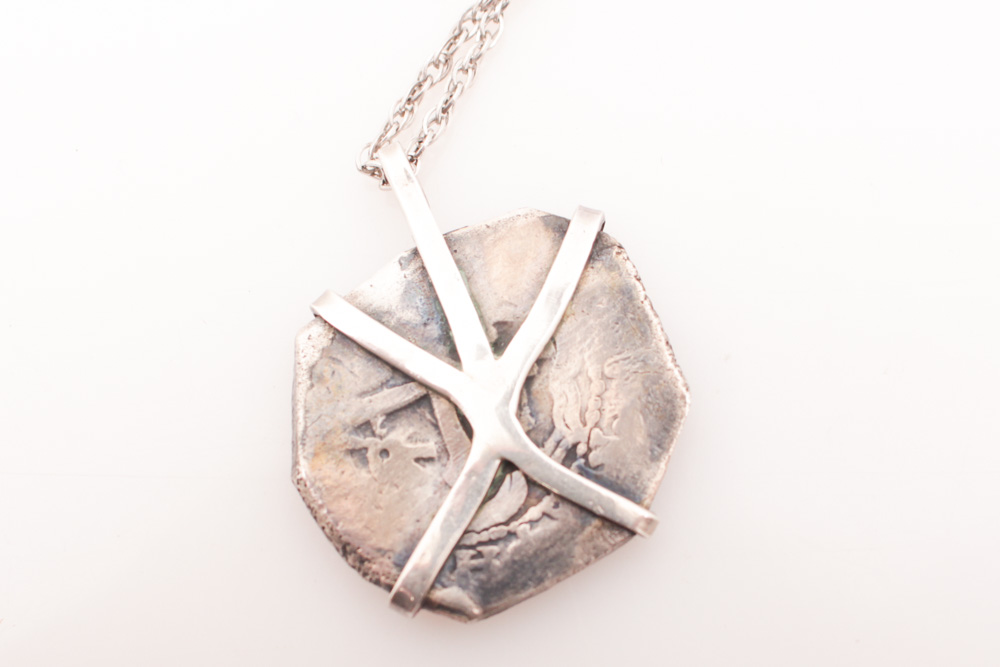 Spanish Colonial "Shield Type" 8 Reales Cob on Silver Chain