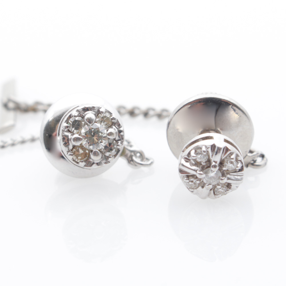 14K White Gold and Diamond Tie Tacks