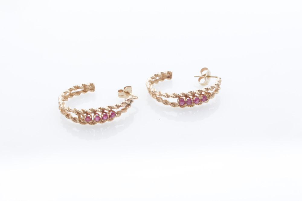 14K Yellow Gold and Natural Ruby Earrings