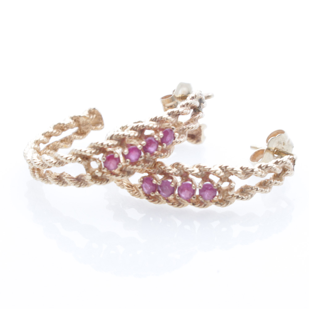 14K Yellow Gold and Natural Ruby Earrings