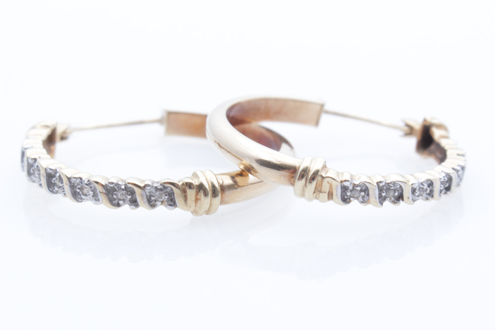 10K Yellow Gold and Diamond Earrings