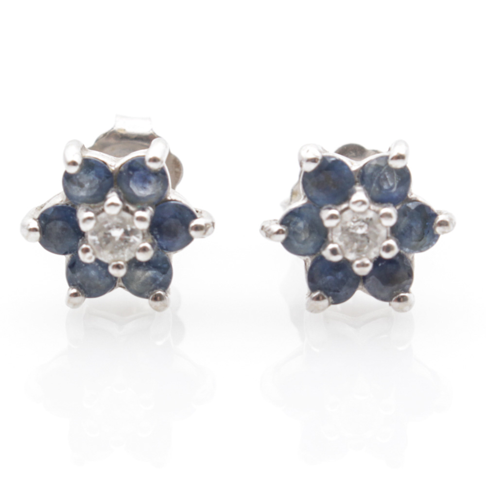 14K White Gold, Diamond and Sapphire Earrings