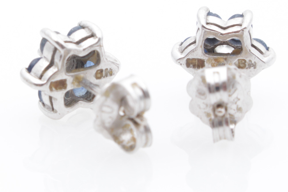 14K White Gold, Diamond and Sapphire Earrings