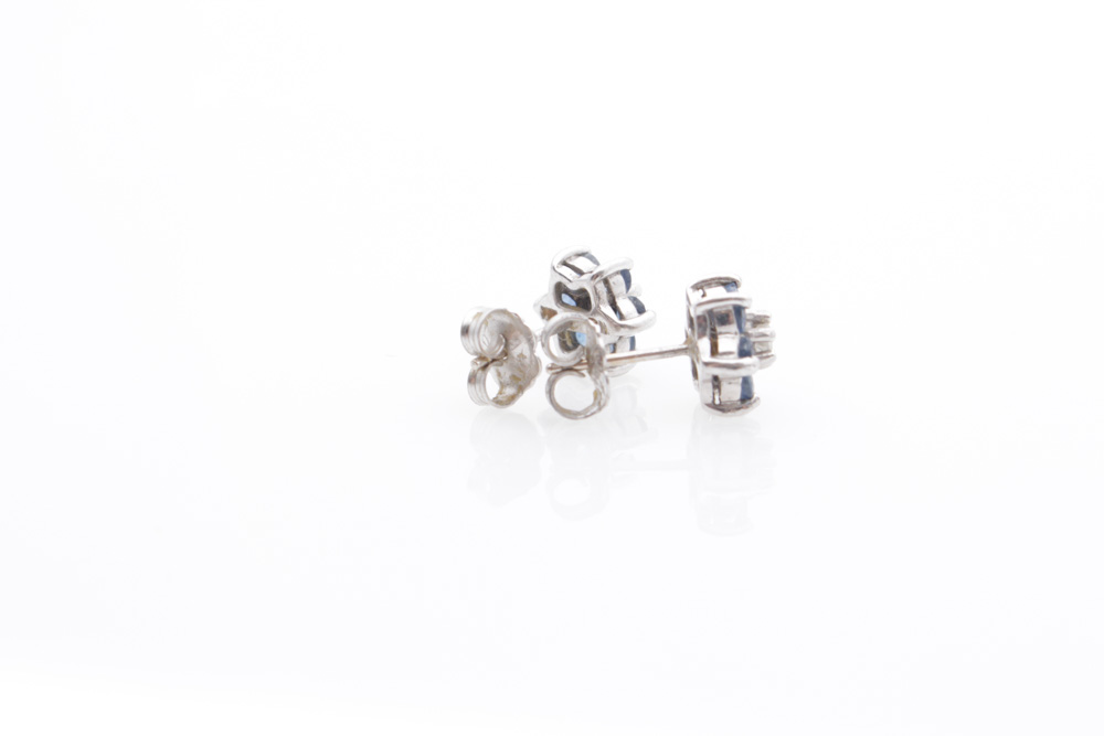 14K White Gold, Diamond and Sapphire Earrings