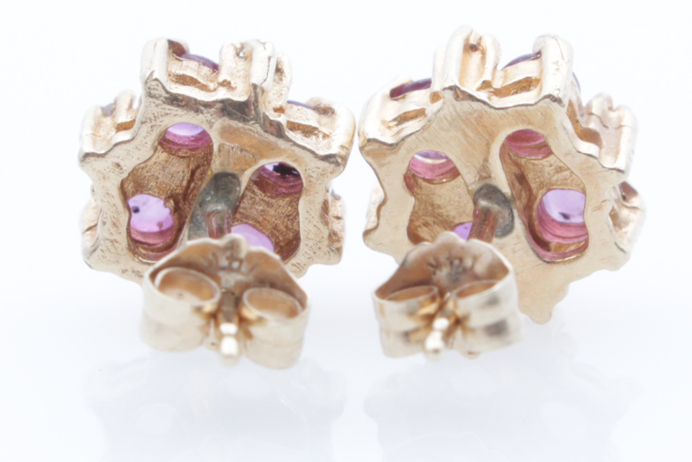 14K Yellow Gold, Natural Ruby and Diamond Earrings