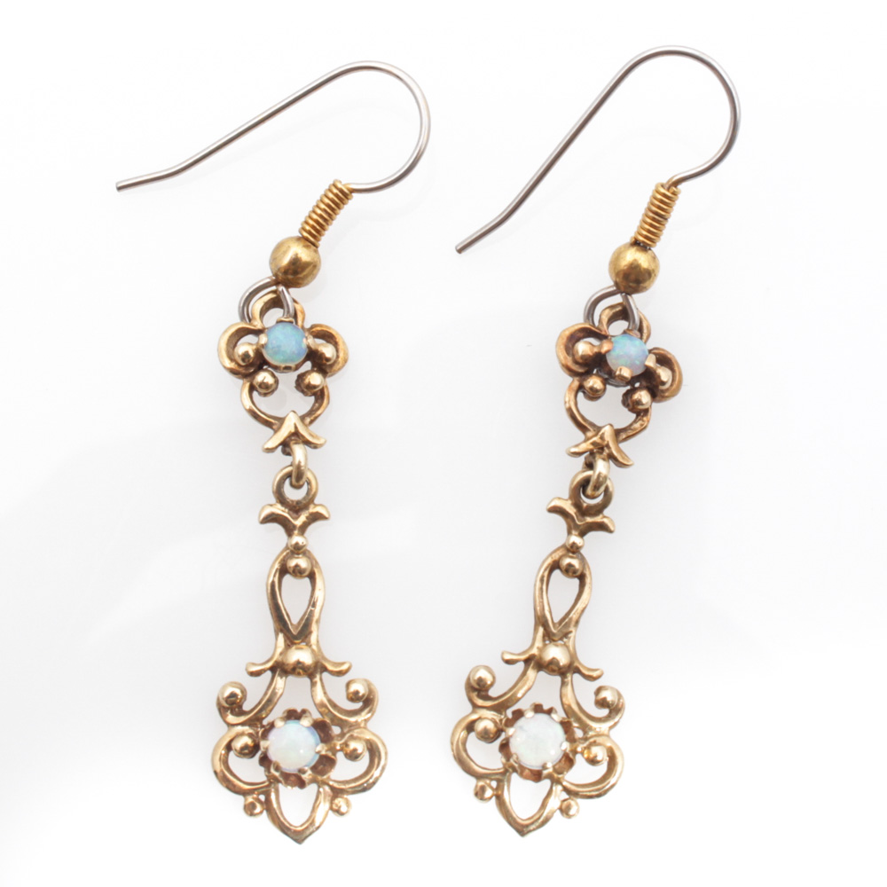 10K Yellow Gold and Opal Earrings