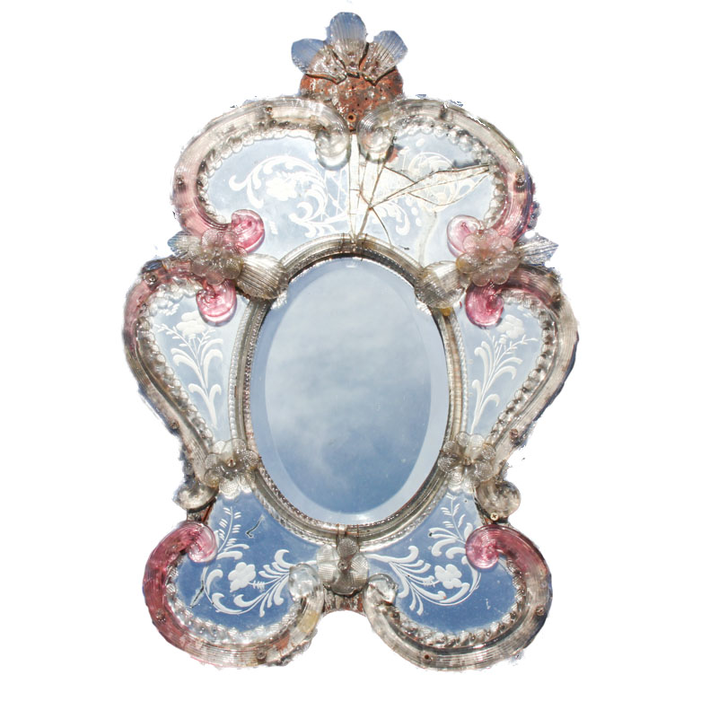 Antique Italian Venetian Molded and Etched Mirror