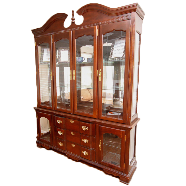 Mahogany-Finished Breakfront China Cabinet