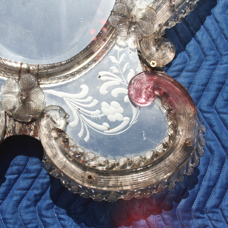 Antique Italian Venetian Molded and Etched Mirror
