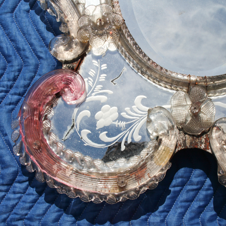 Antique Italian Venetian Molded and Etched Mirror
