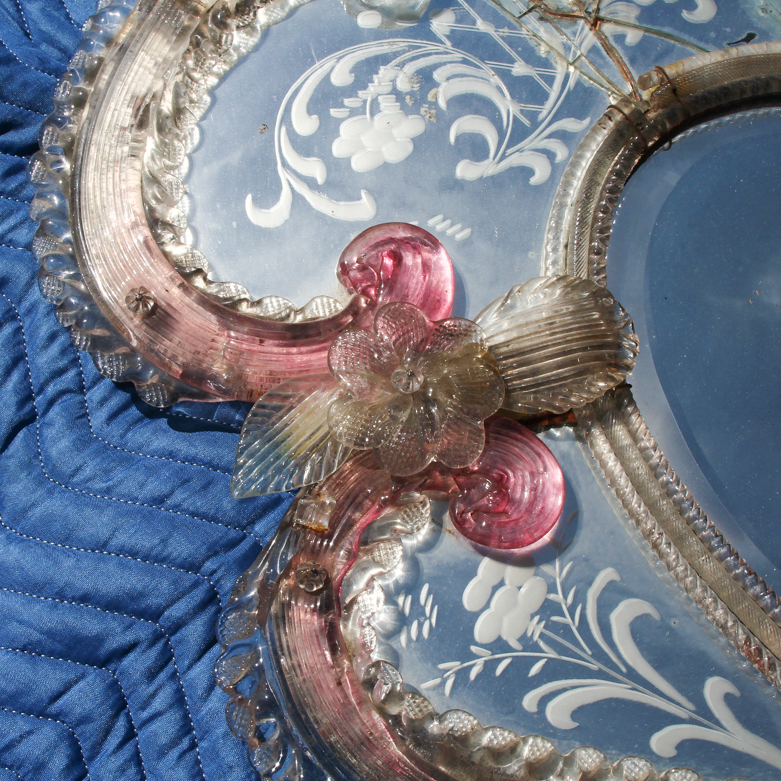 Antique Italian Venetian Molded and Etched Mirror