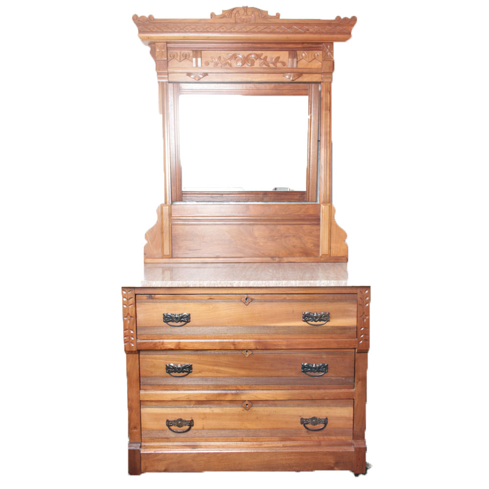 Antique Marble Topped Eastlake Style Dresser with Mirror