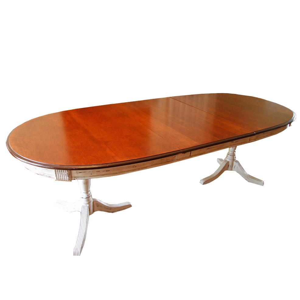 Oval Dining Table With Cherry-Stained Top and Painted Base