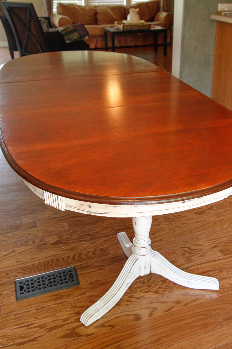 Oval Dining Table With Cherry-Stained Top and Painted Base