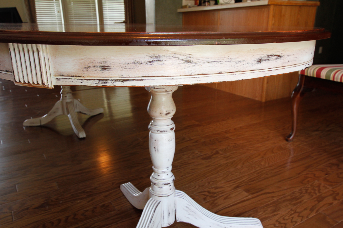 Oval Dining Table With Cherry-Stained Top and Painted Base