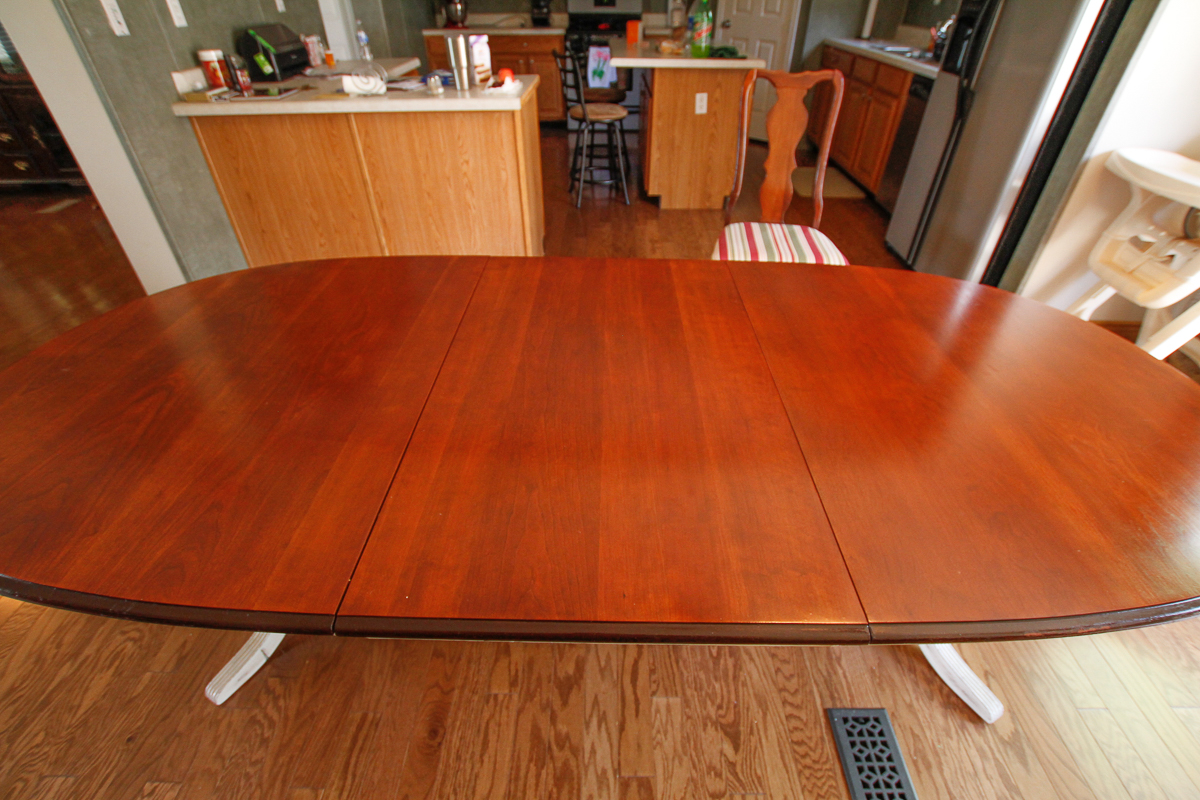 Oval Dining Table With Cherry-Stained Top and Painted Base
