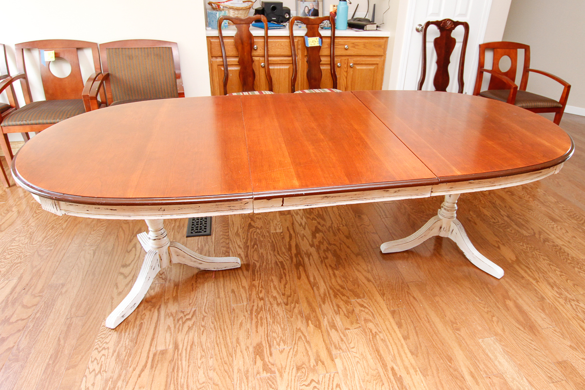 Oval Dining Table With Cherry-Stained Top and Painted Base