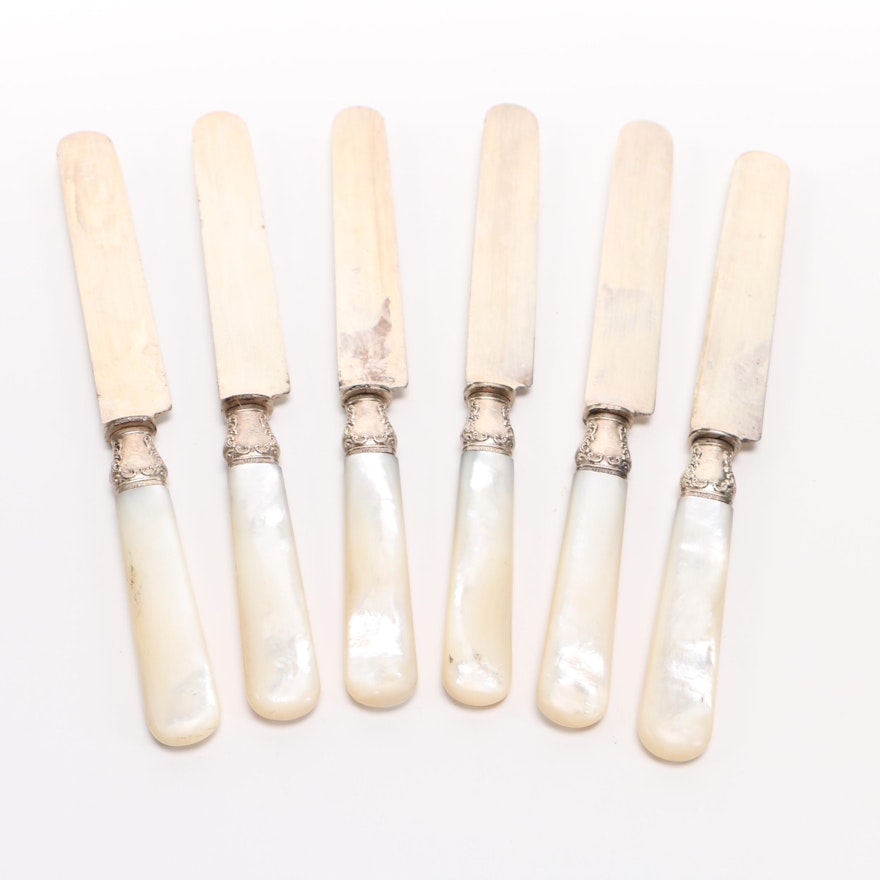 Mother of Pearl Dinner Knives by Landers, Frary & Clark