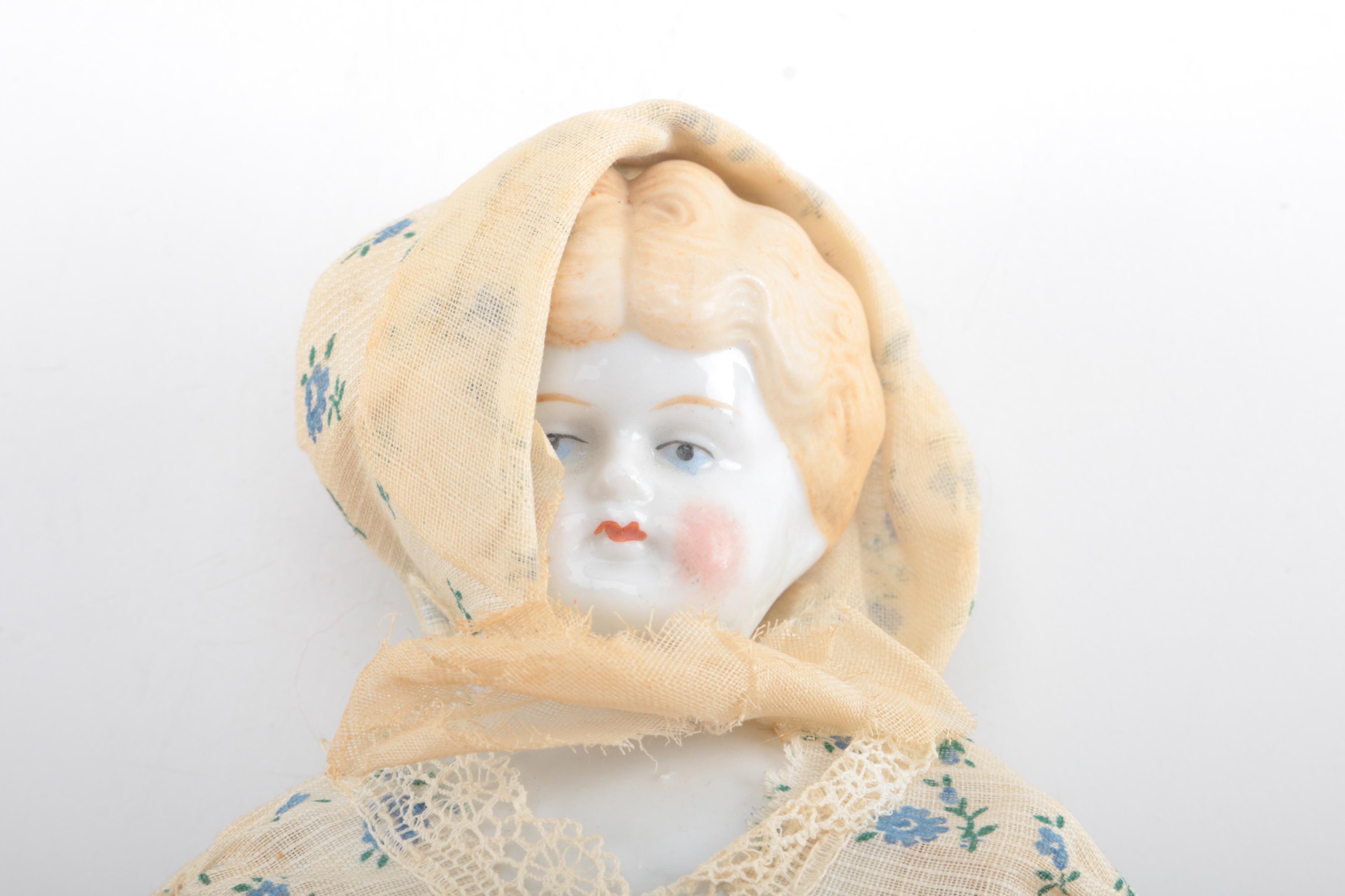 Antique German Style China Head Doll With Blonde Hair
