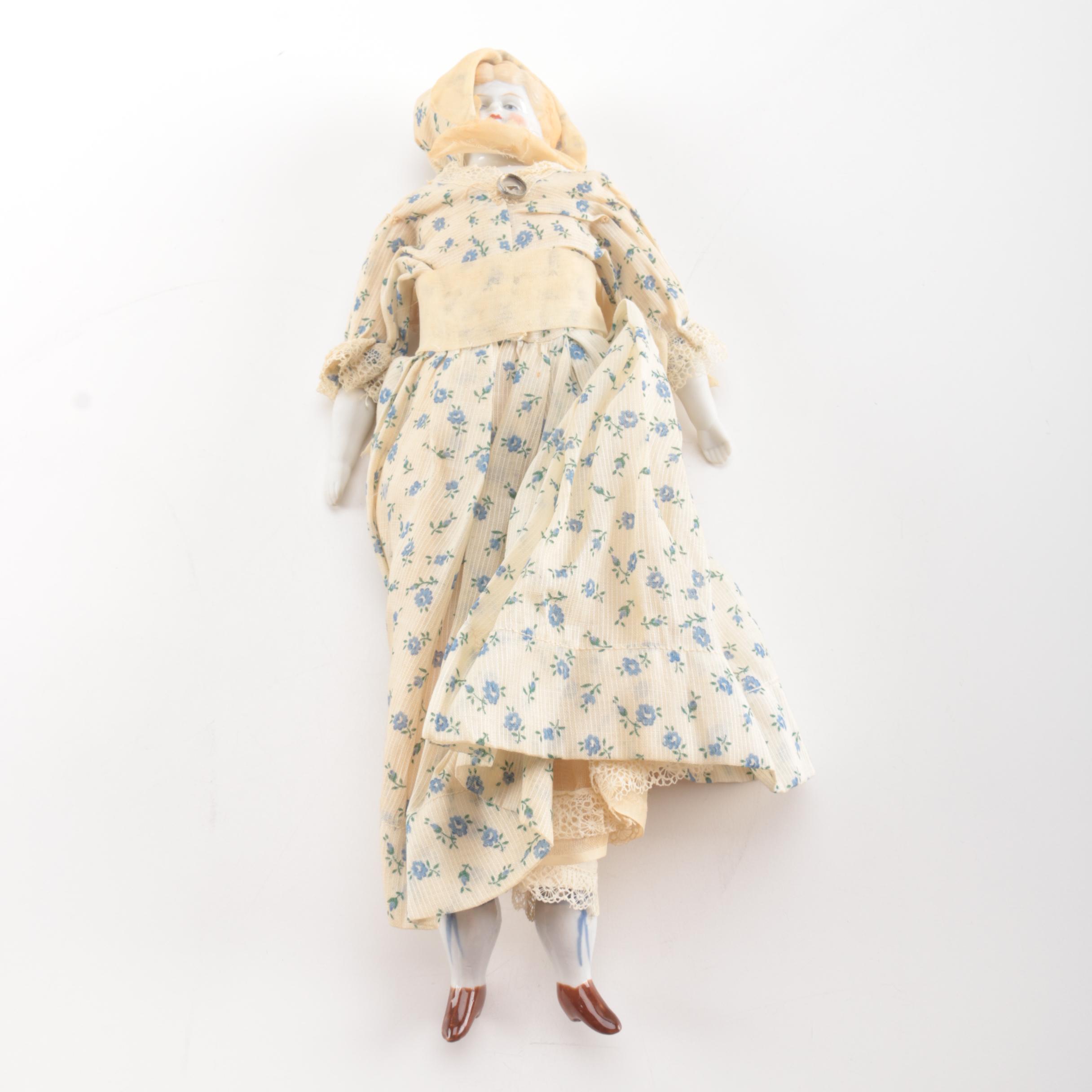 Antique German Style China Head Doll With Blonde Hair