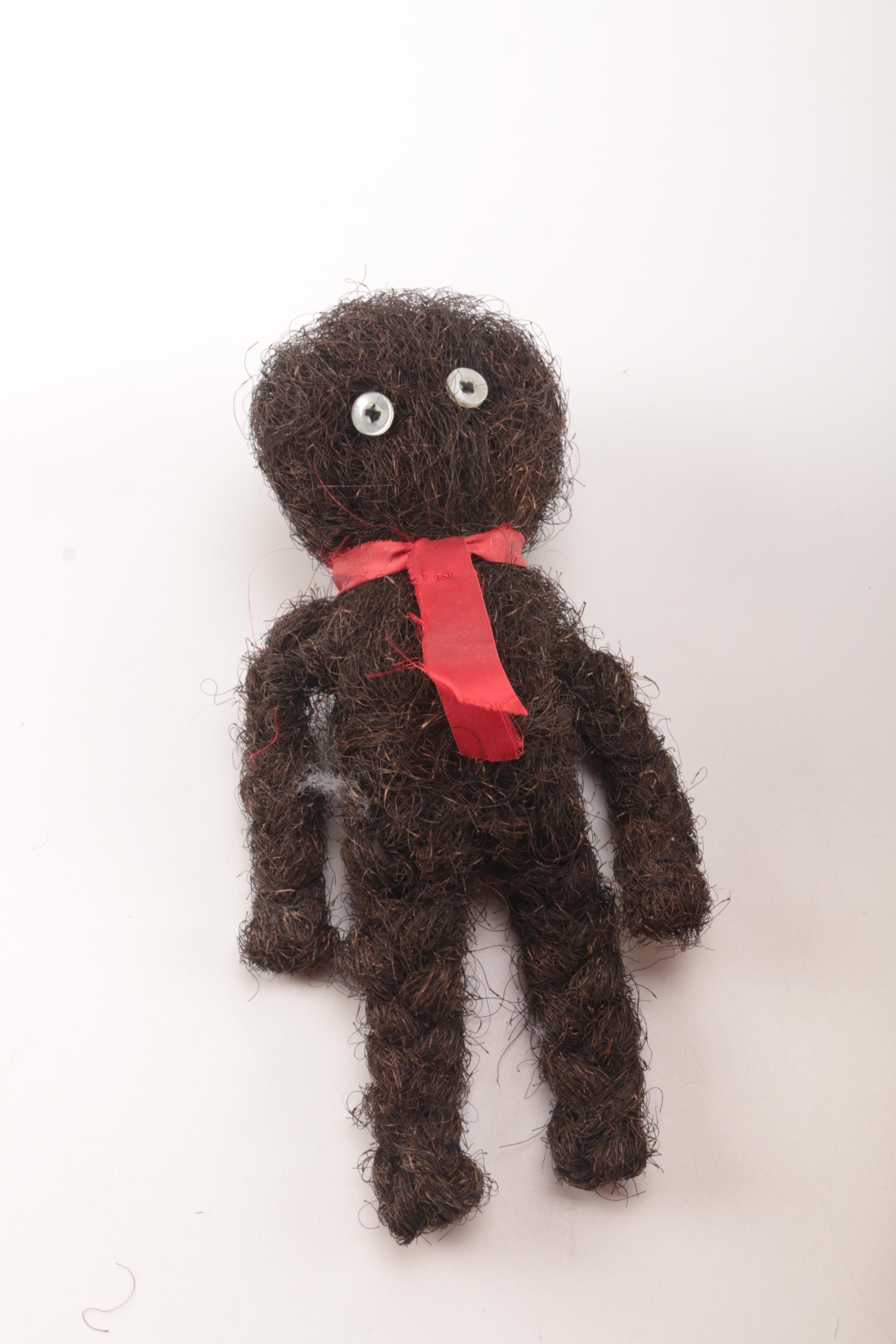 Home Made Doll From Hair with Wicker Basket