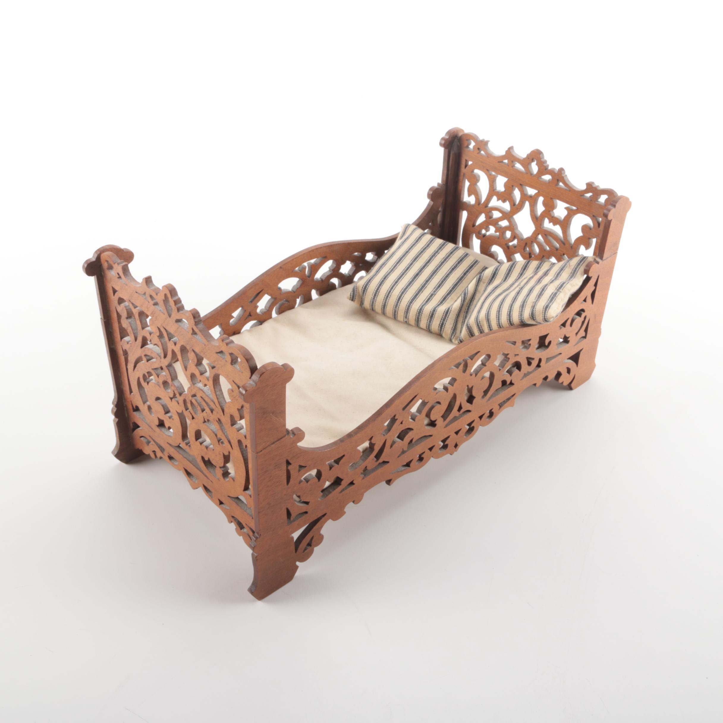 Toy Wooden Crib with Mattress and Pillow