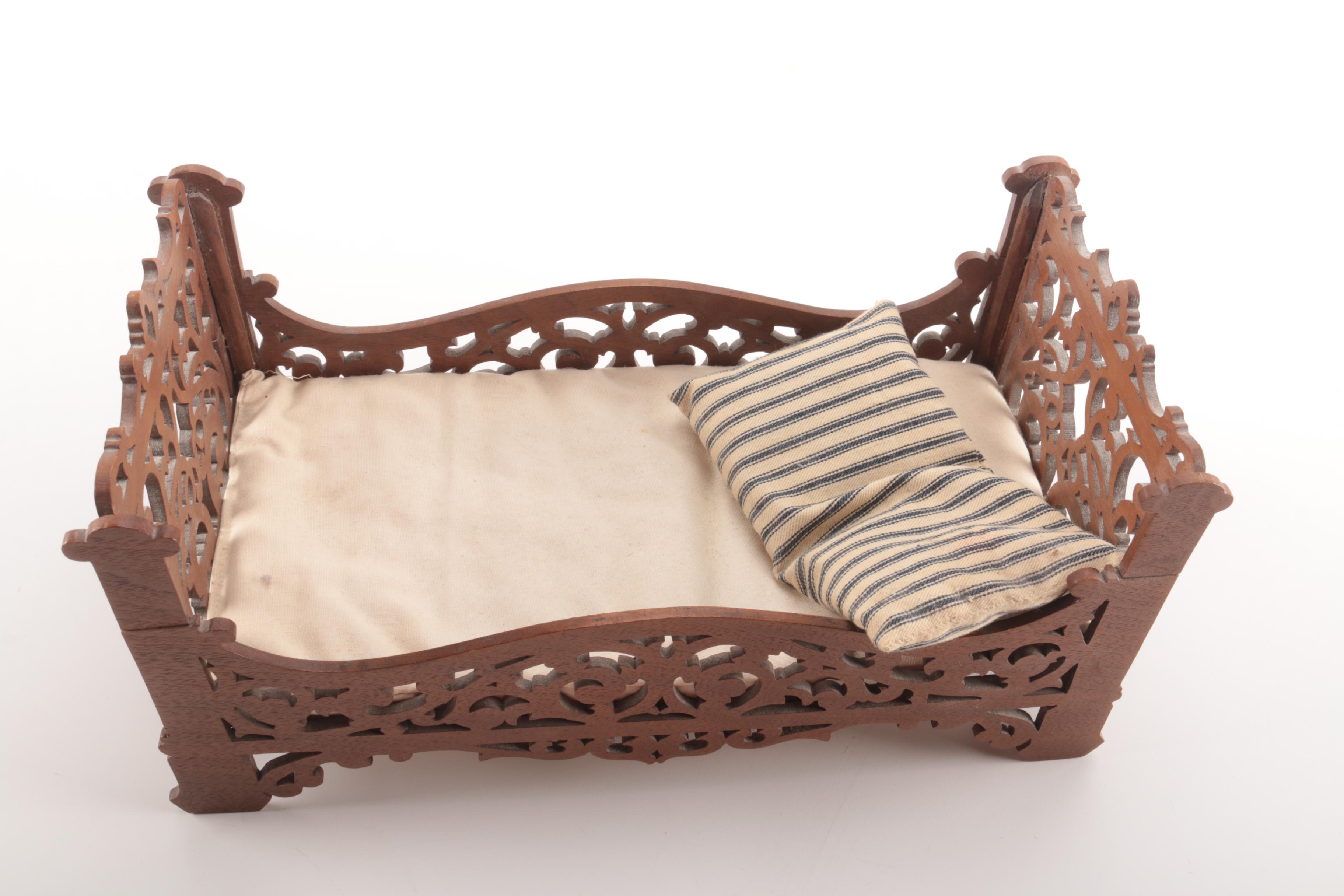 Toy Wooden Crib with Mattress and Pillow