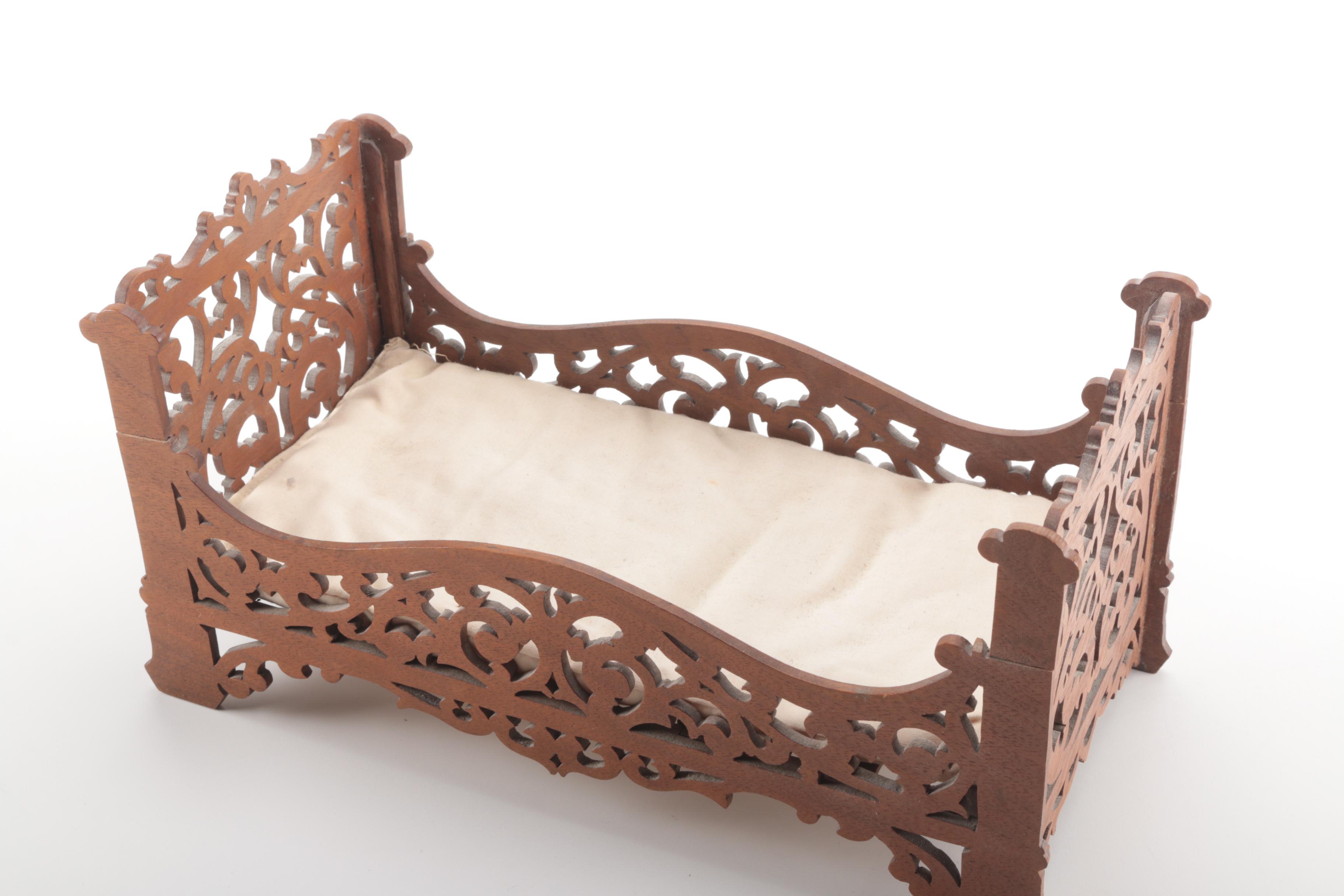 Toy Wooden Crib with Mattress and Pillow