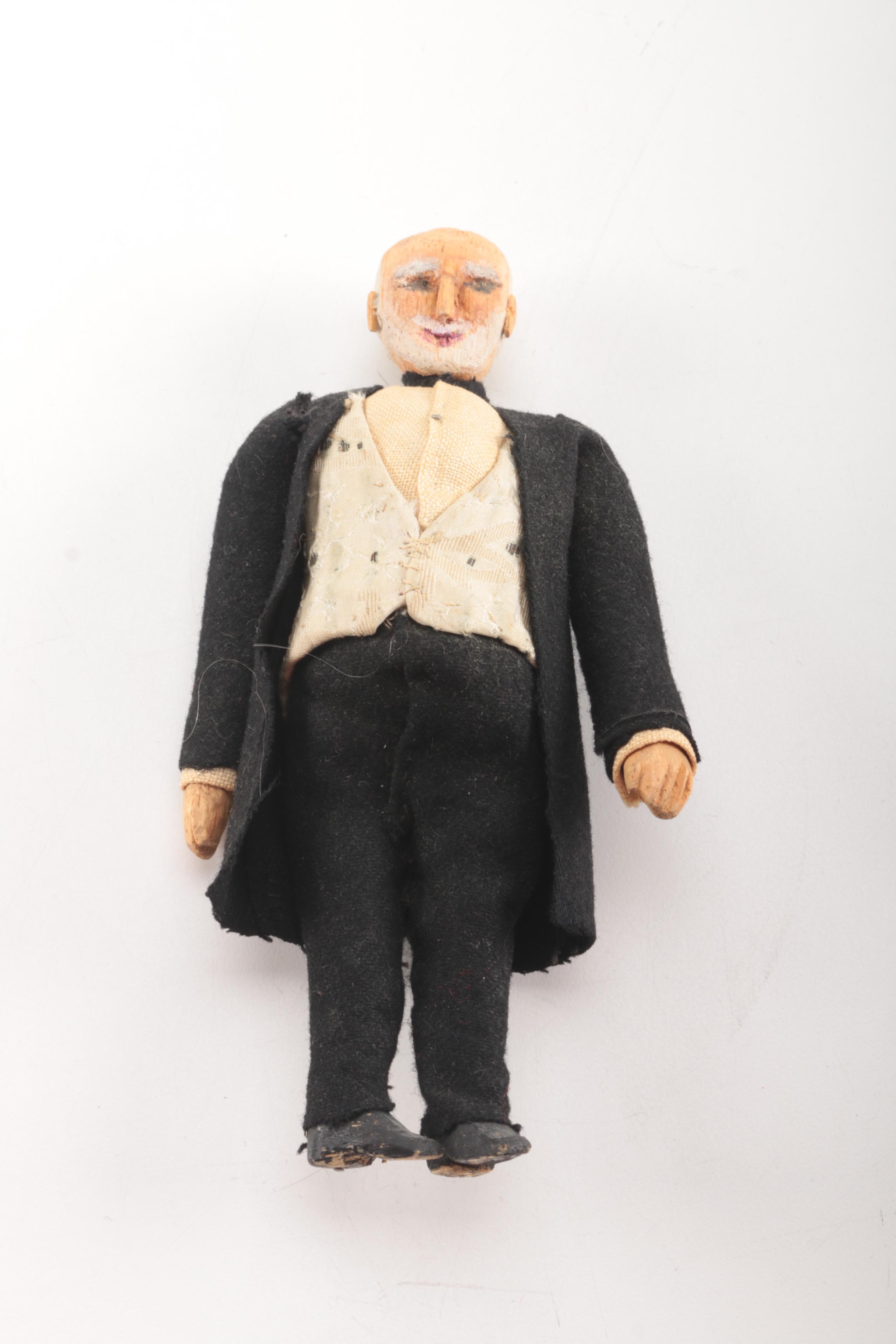 Vintage Carved Wooden Dolls Wearing Eveningwear