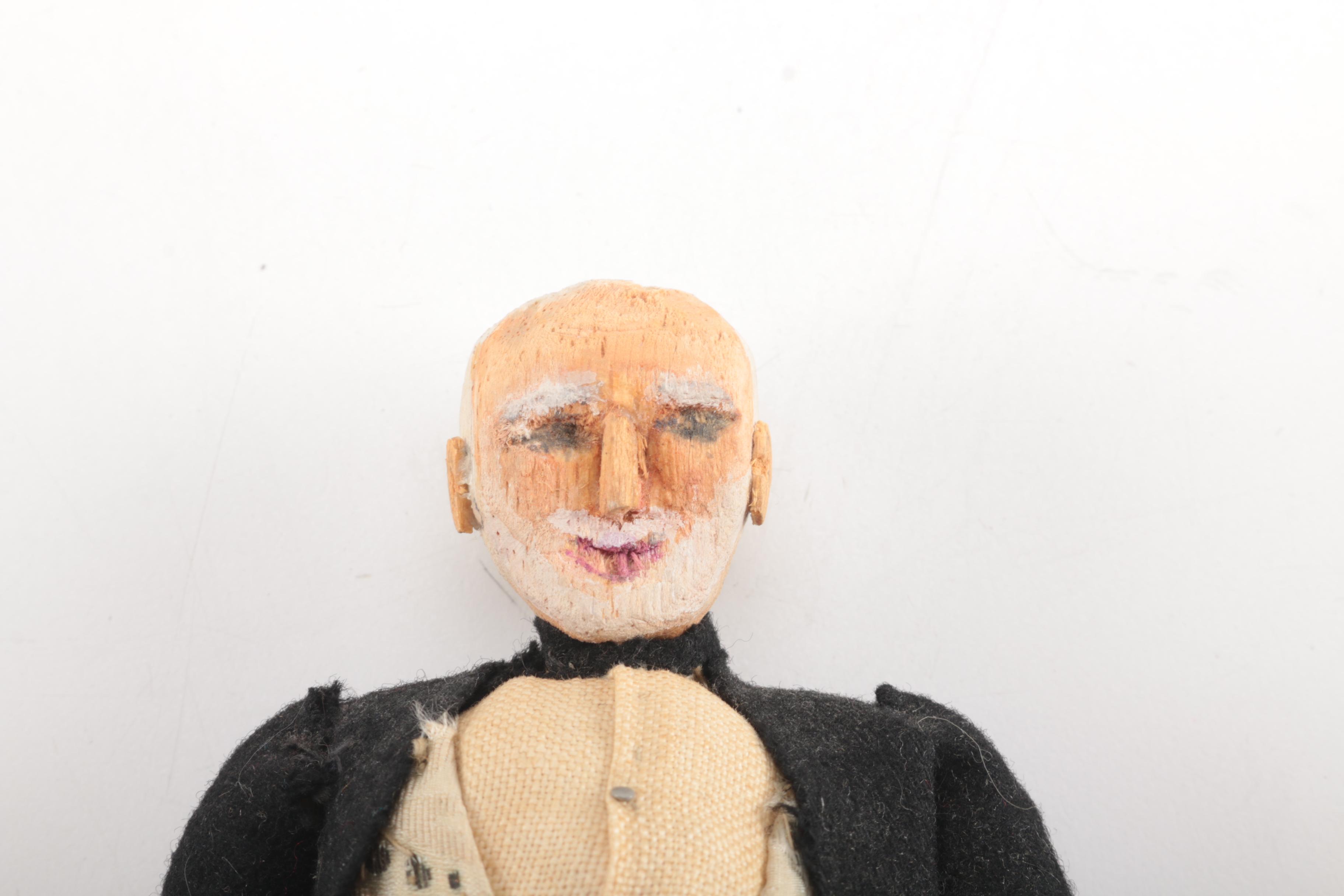Vintage Carved Wooden Dolls Wearing Eveningwear