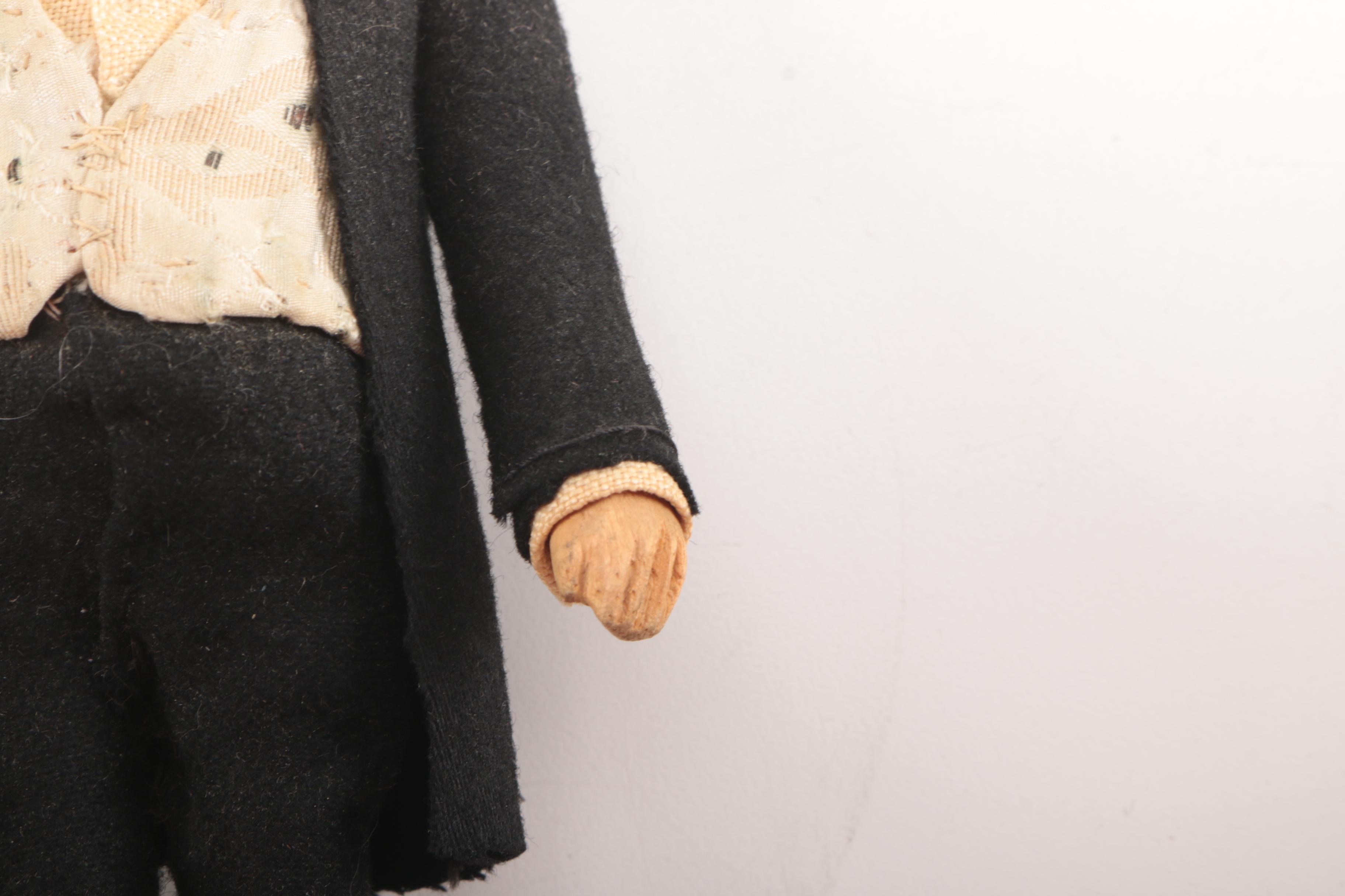 Vintage Carved Wooden Dolls Wearing Eveningwear