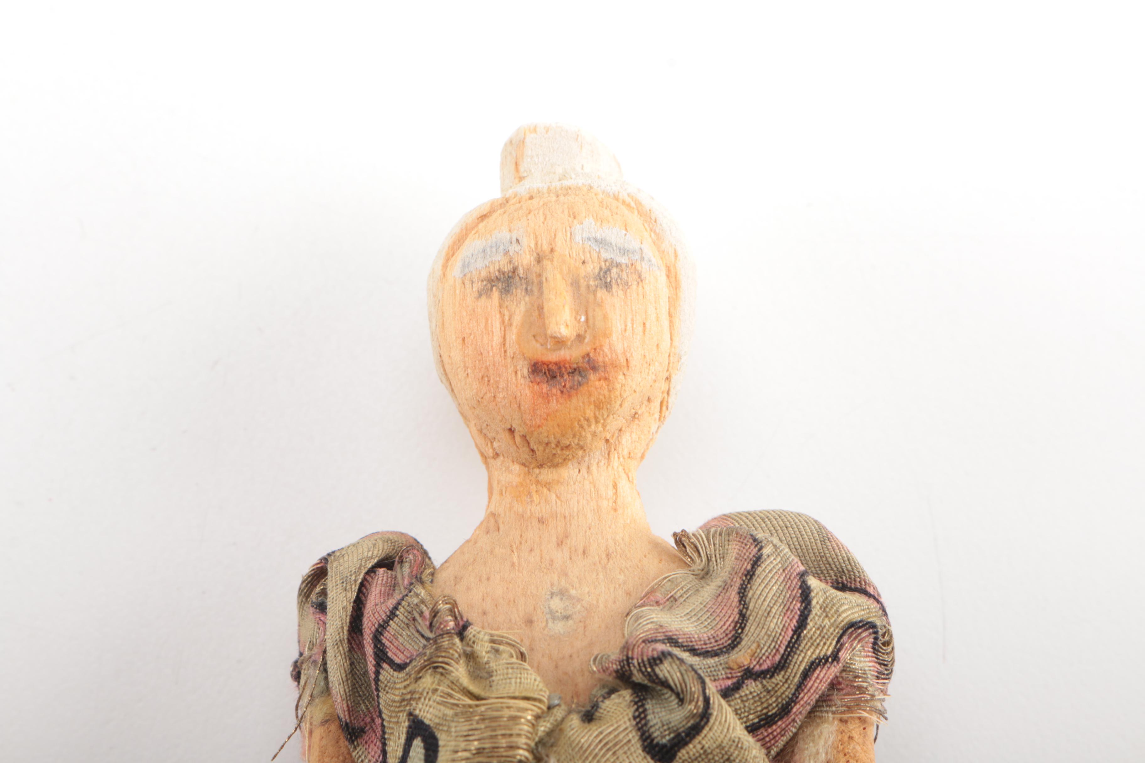 Vintage Carved Wooden Dolls Wearing Eveningwear