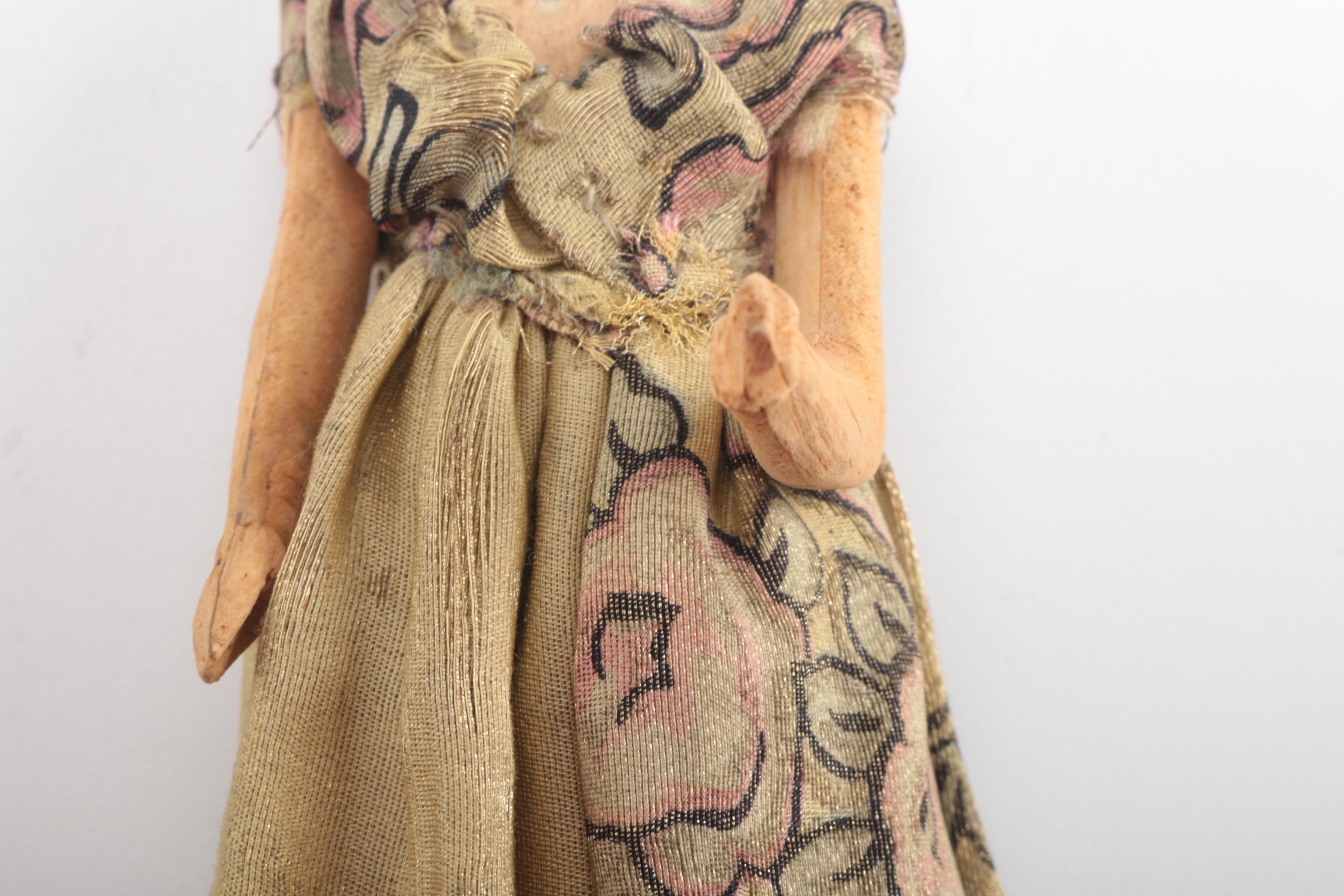 Vintage Carved Wooden Dolls Wearing Eveningwear