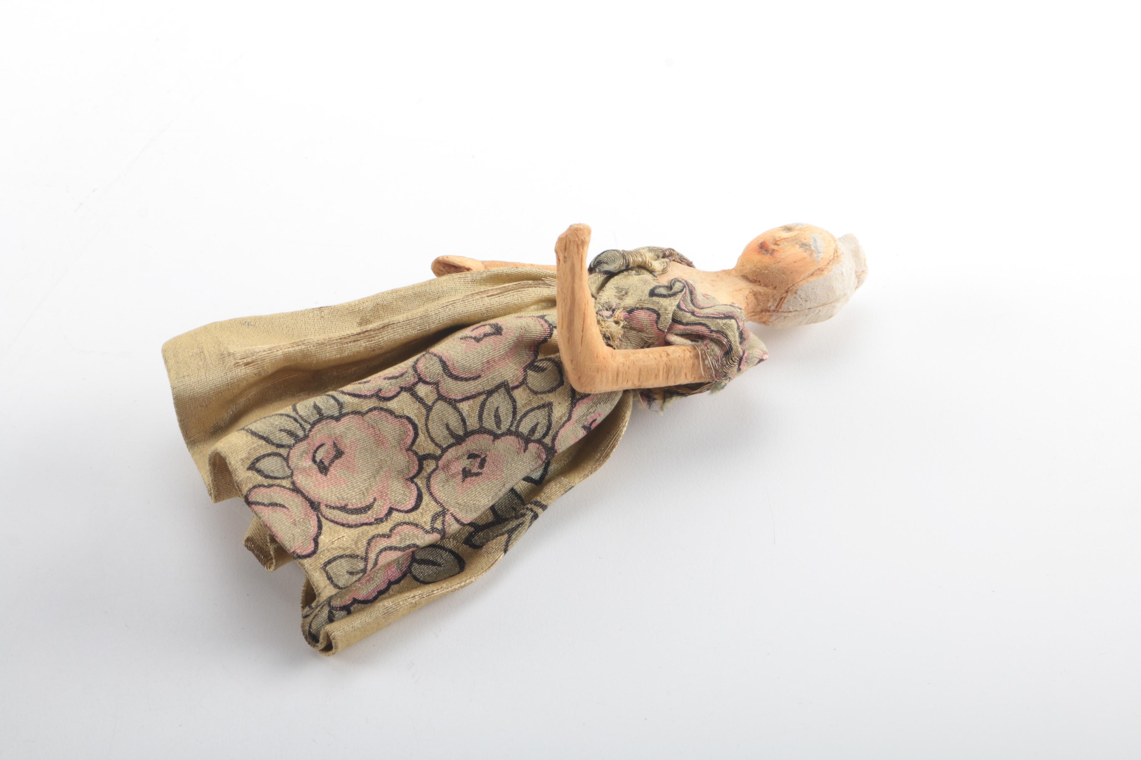 Vintage Carved Wooden Dolls Wearing Eveningwear
