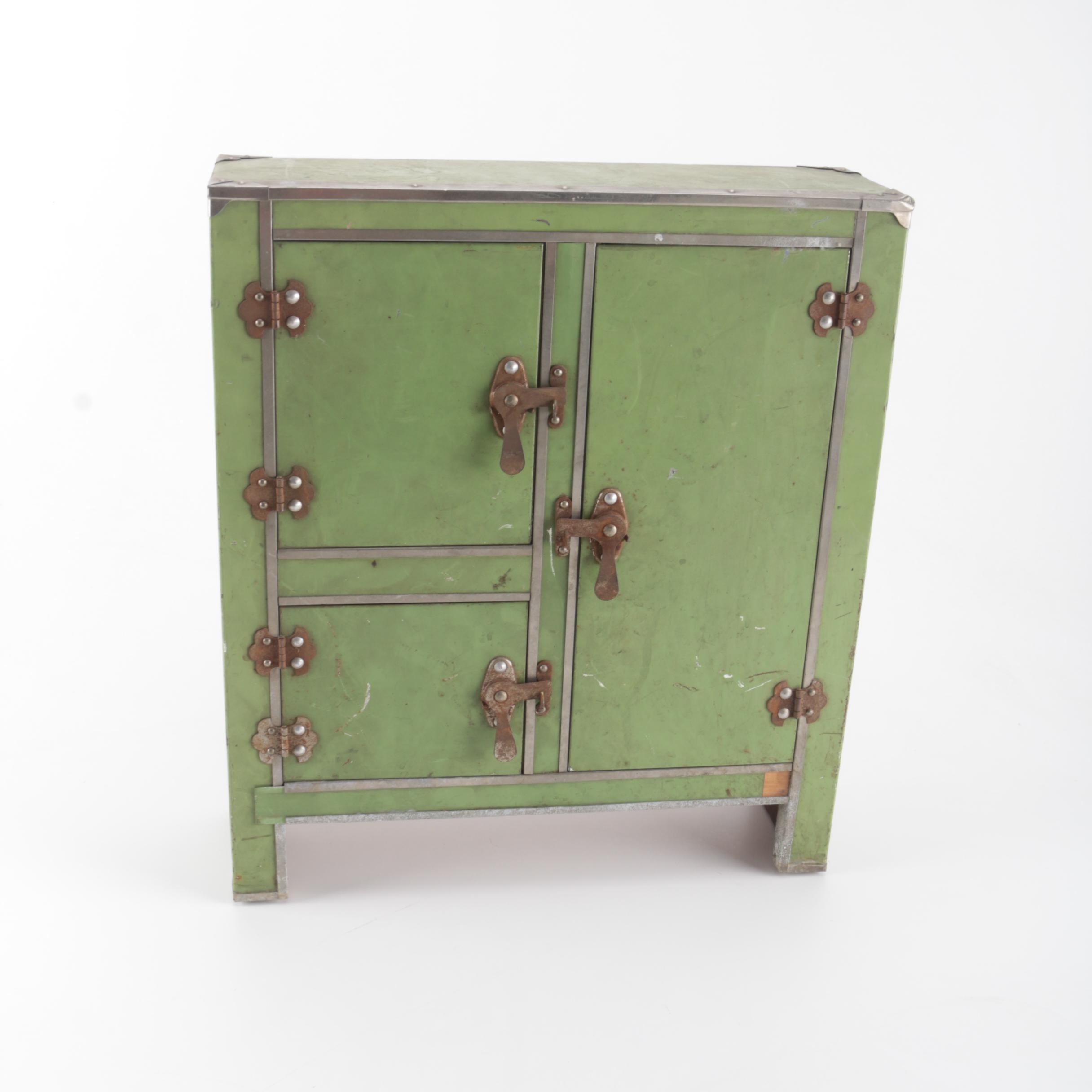 Vintage Green Metal Kitchen Cabinet or Ice Box