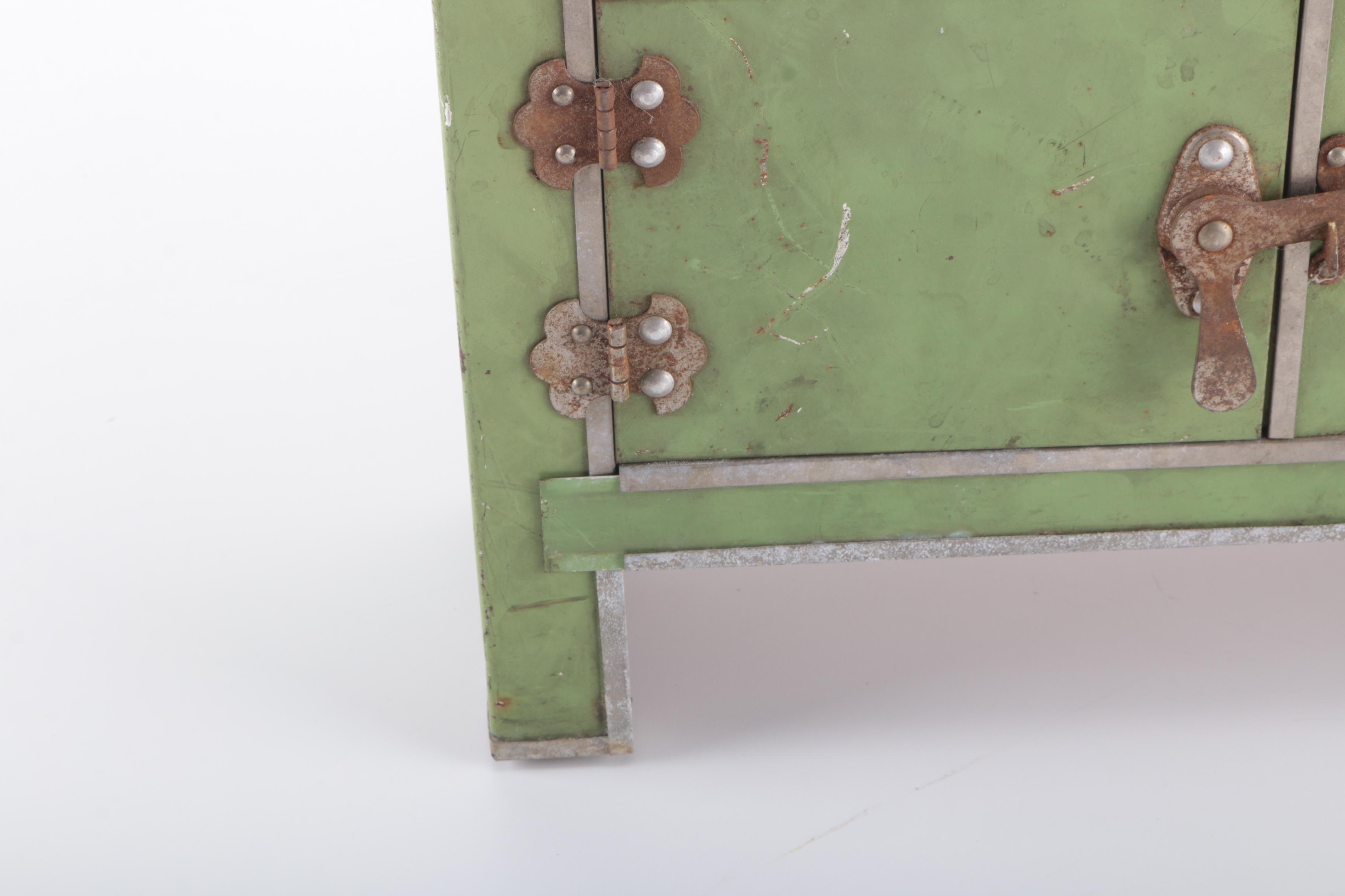 Vintage Green Metal Kitchen Cabinet or Ice Box