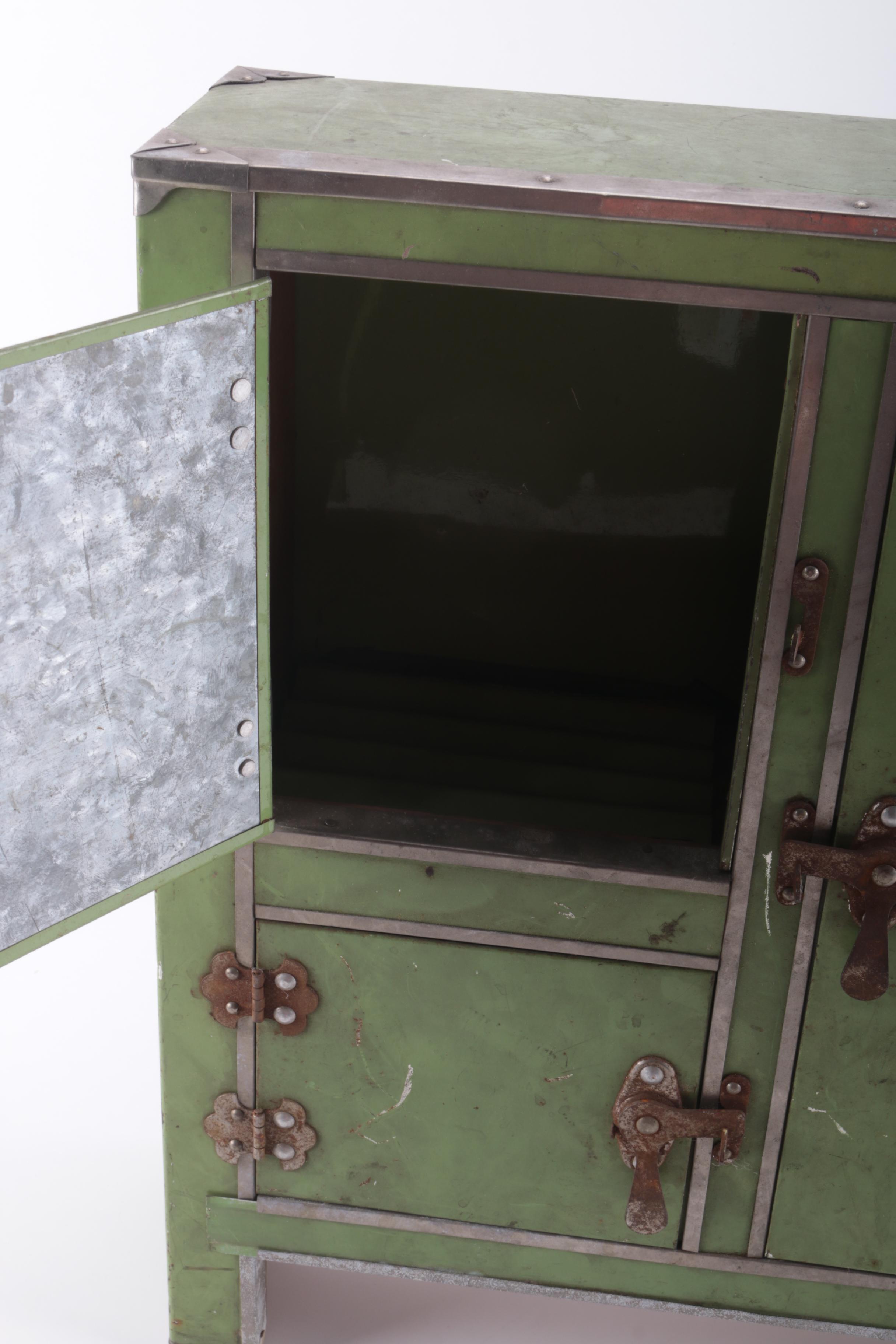 Vintage Green Metal Kitchen Cabinet or Ice Box